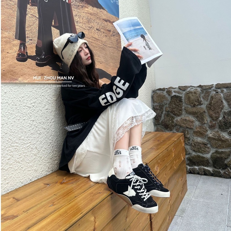 真皮复古德训鞋女2025新款圆头系带百搭休闲运动鞋增高星星小脏鞋|undefined