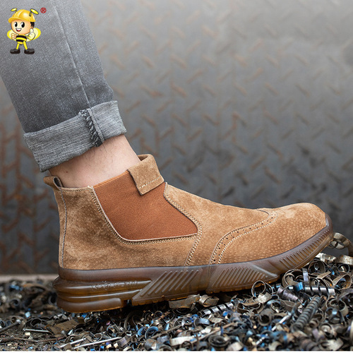 Suede leather work safety shoes for men, wear-resistant, safety protective shoes, anti-splash and hot, construction site anti-smash and anti-stab safety shoes