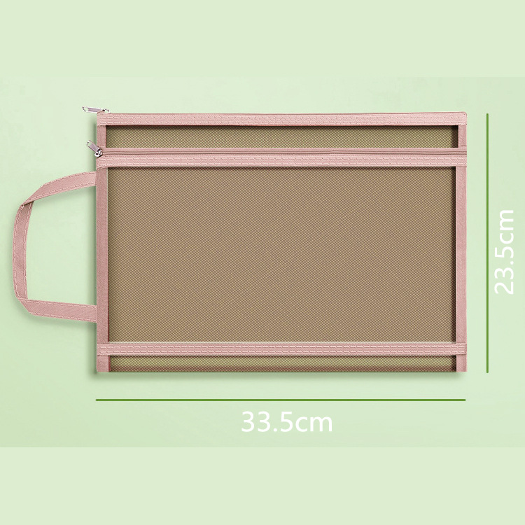 Bolsa de archivo de malla transparente con cremallera para estudiantes de primaria, bolsa de información a4, bolsa de papel de prueba, logotipo imprimible de doble capa