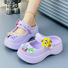 个性可爱海绵宝宝洞洞鞋女夏季厚底防滑百搭松卡通少女包头凉拖鞋