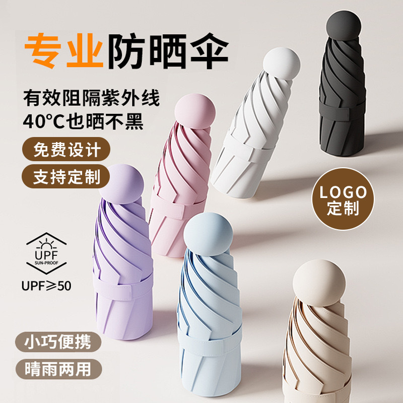 Rain Enjoy Sombrilla para mujer Sensación avanzada Sensación personalizada Sombrilla de sol protector solar Mini paraguas portátil al por mayor Cápsula de paraguas