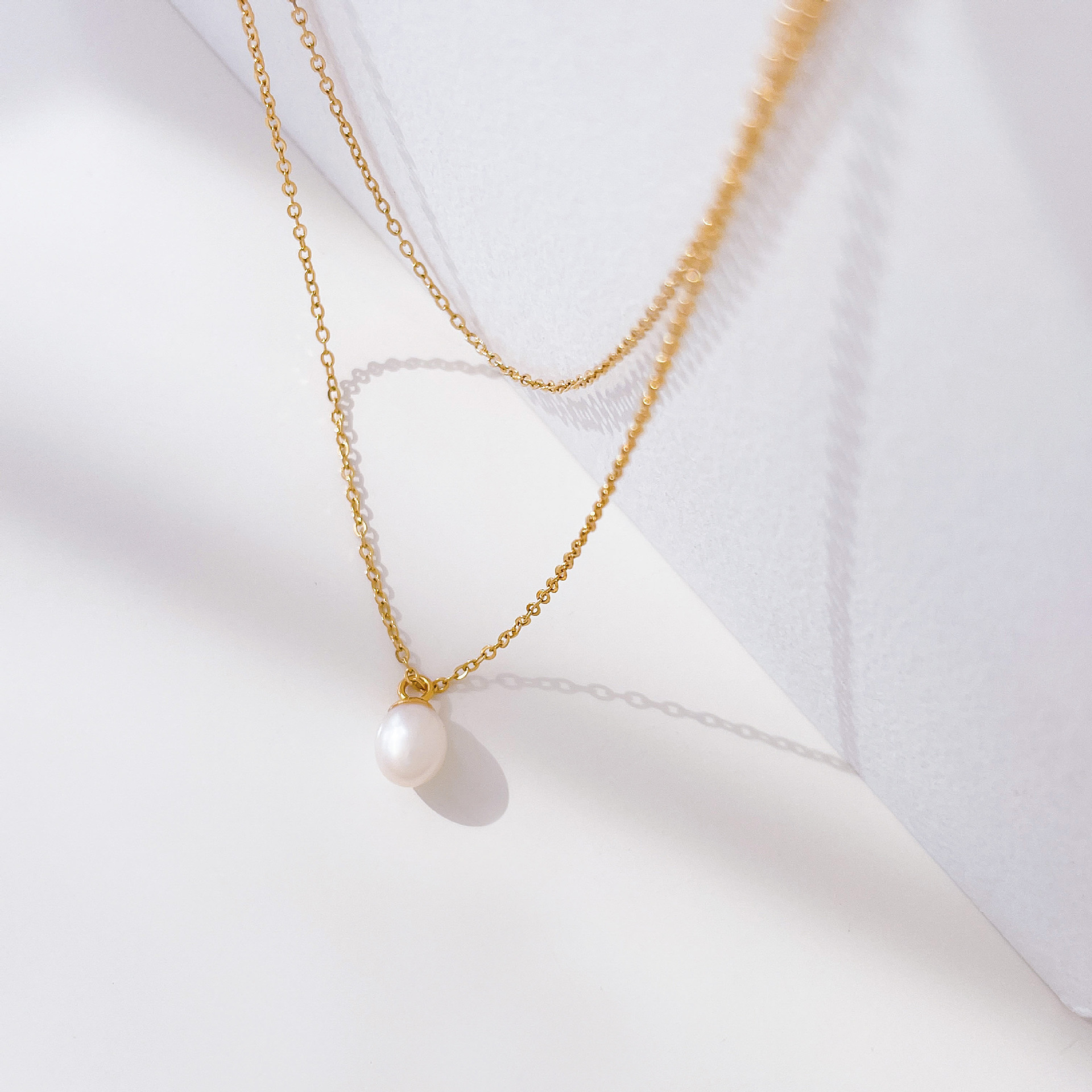 12g Weight Necklace Classification 1 Piece Quantity Banquet Occasion Freshwater Pearl, Titanium Steel Material Geometric Pattern Women's Gender Beaded, Plating Design Elegant Style Elegant Geometric Freshwater Pearl Titanium Steel Beaded Plating Necklace 6