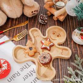 创意圣诞节竹木姜饼人托盘厨房竹制熟食托盘酒店零食点心实木托盘