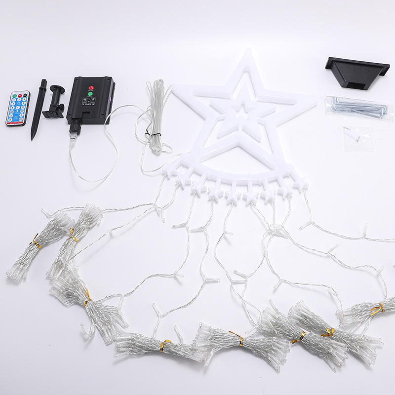 Lumini solare cu cinci colțuri pentru cascadă cu stele LED de Crăciun, lumini decorative pentru exterior, lumini cu stele, cascadă, șir de lumini_voghion.com