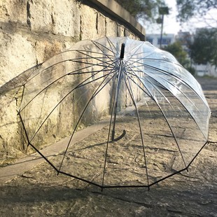 Creative simple small fresh long handle umbrella transparent umbrella straight transparent umbrella automatic wholesale logo gift advertising umbrella