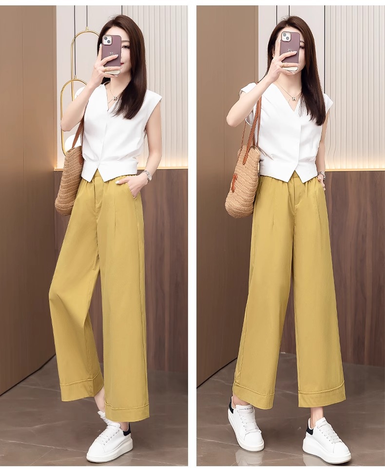 Quần ống rộng nữ cạp cao dáng suông, kiểu hoa bào eo, phong cách thời trang mới — Màu trà sữa chi tiết 31