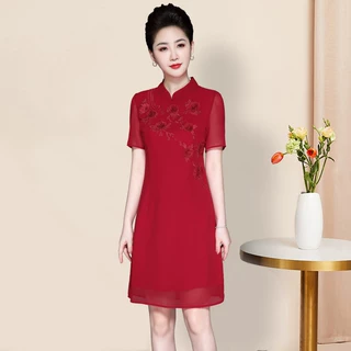 26年结婚礼服夏季新款高贵妈妈装连衣裙精品刺绣改良款修身旗袍