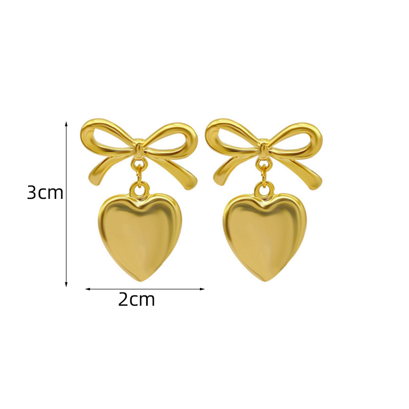 15g Weight Ear Studs Classification 1 Pair Quantity Daily, Party, Date Occasion Alloy Material Heart Shape, Bow Knot Pattern Women's Gender Plating Design Vintage Style Style 1 Pair Vintage Style Heart Shape Bow Knot Plating Alloy Ear Studs 3
