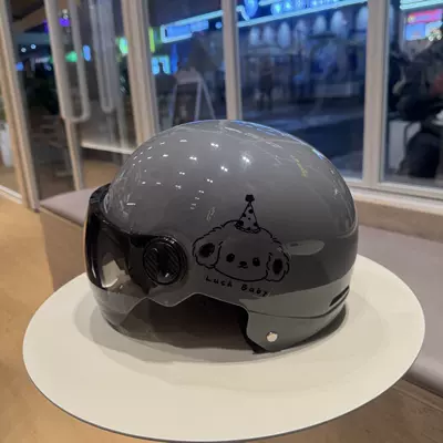National standard certified electric vehicle helmet Motosiklet kaskı (dəbilqə) - gray-lucky-little-puppy-brown-short-glasses