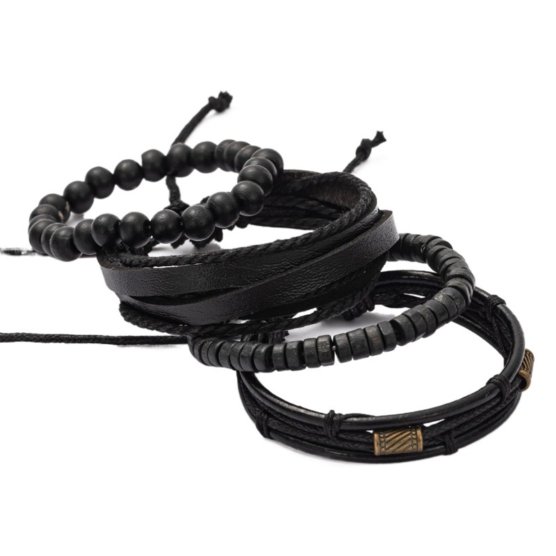 Foreign trade platform hot-selling retro literary style bronze bundle leather wooden beads suit bracelet factory in stock wholesale