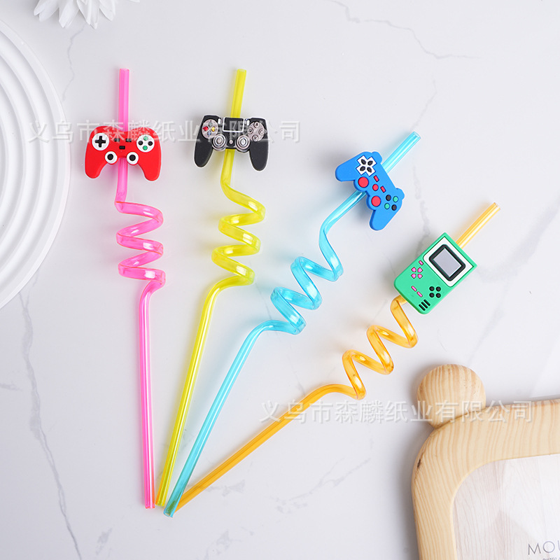 Transfronterizo Amazon dibujos animados forma paja creativa fiesta de cumpleaños decoración espiral curvado arte paja al por mayor
