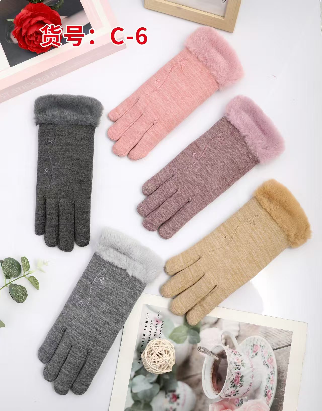 Guantes de invierno para mujer forrados de lana engrosada estudiante cálido resistente al frío pantalla táctil conducción guantes de coche eléctrico al por mayor