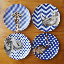 美式餐具 8寸陶瓷盤子ins風動物圖案家用西餐盤 高顏值餐盤北歐