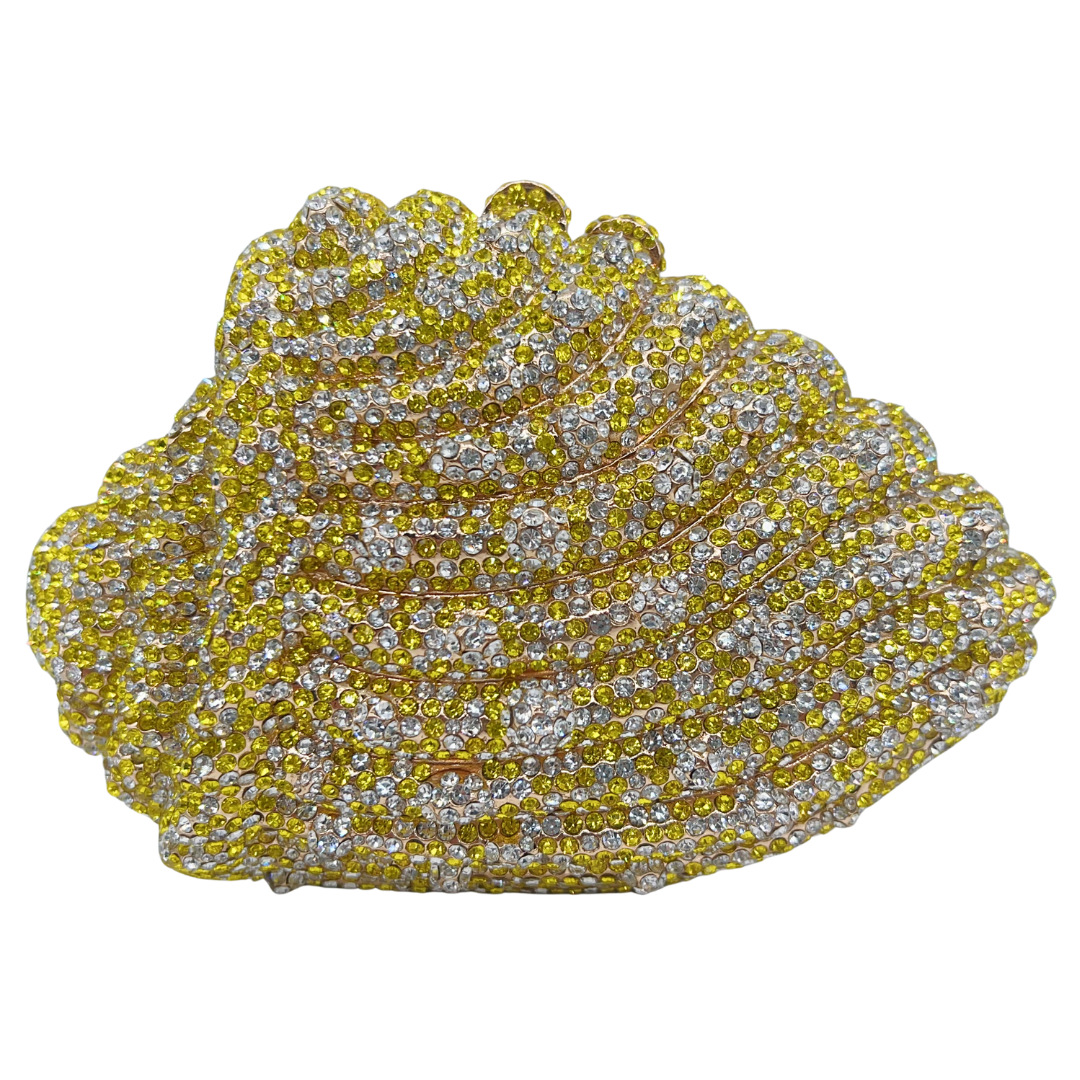 Clutch nữ hình vỏ sò đính đá dạ hội cầm tay — màu vàng, màu hồng, tím hoa violet, tùy chỉnh màu khác