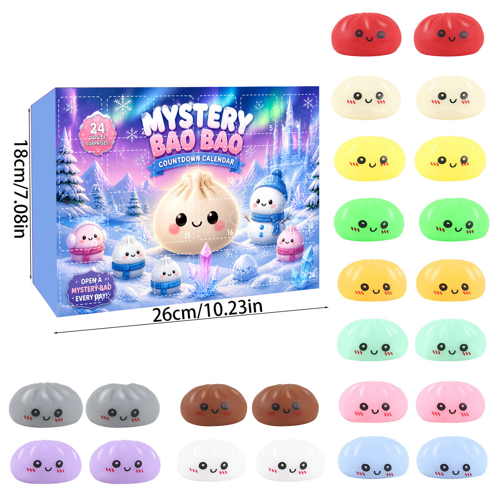 Cute Mini Bun Squishy Fidget Toy 24 días cuenta regresiva pan de dibujos animados pellizco pellizco Le caja ciega image 14