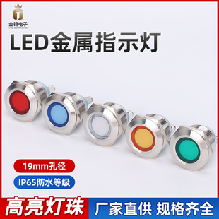Metal indicator light plane head 19MM screw foot plane LED waterproof AC/DC power signal light 24V220V