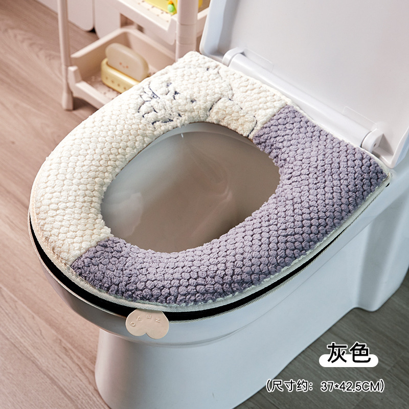 Alfombrilla de inodoro de felpa con cremallera de perro volador, costura simple de otoño e invierno, color de contraste, cojín de inodoro general para uso doméstico grueso y cálido