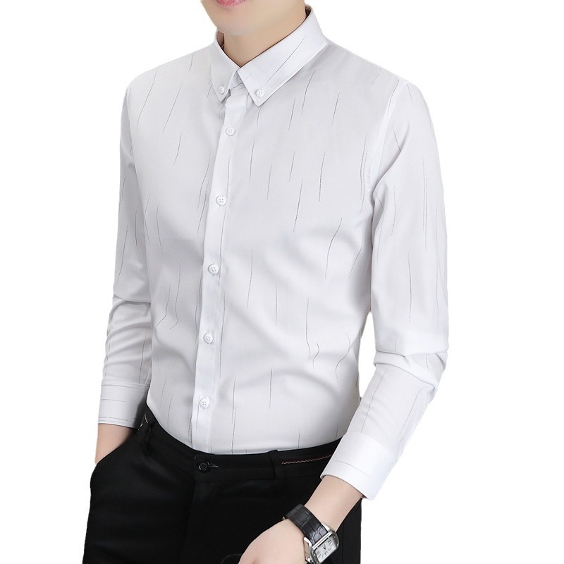 Men's shirt 2023 Spring and Autumn new non-ironing high-grade shirt striped casual handsome high-end formal wear inch clothes