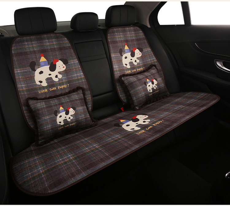 Blue and Gray Crayon Dog Car Seat Cushion, Suitable for All Seasons, Breathable and Non-Slip in Summer, Cartoon Cute Seven-Piece Set