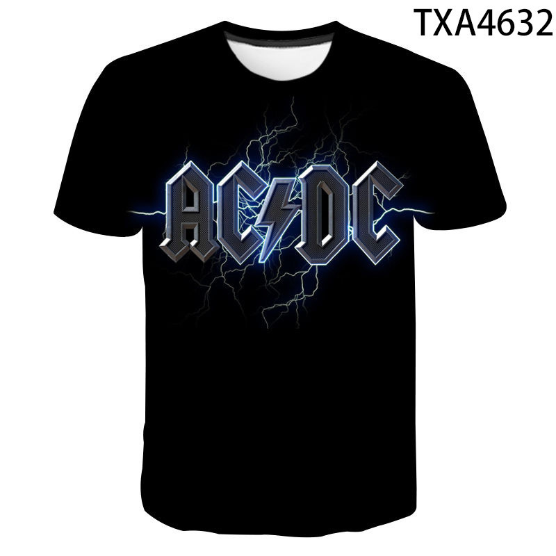 2023 new fashion Men's ACDC band rock summer 3D digital printing round neck men's T-shirt