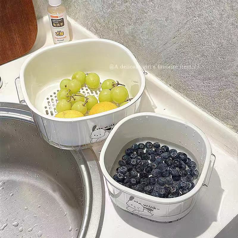 Doble capa de nuevo drenaje de lavar verduras canasta de frutas bandeja de frutas sala de estar canasta de verduras de plástico canasta de cocina doméstica gruesa