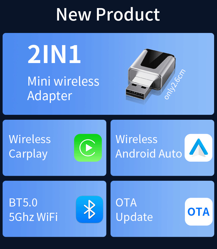 Mini USB Wireless Carplay Smart Car Box Suitable for iPhone and Android Auto