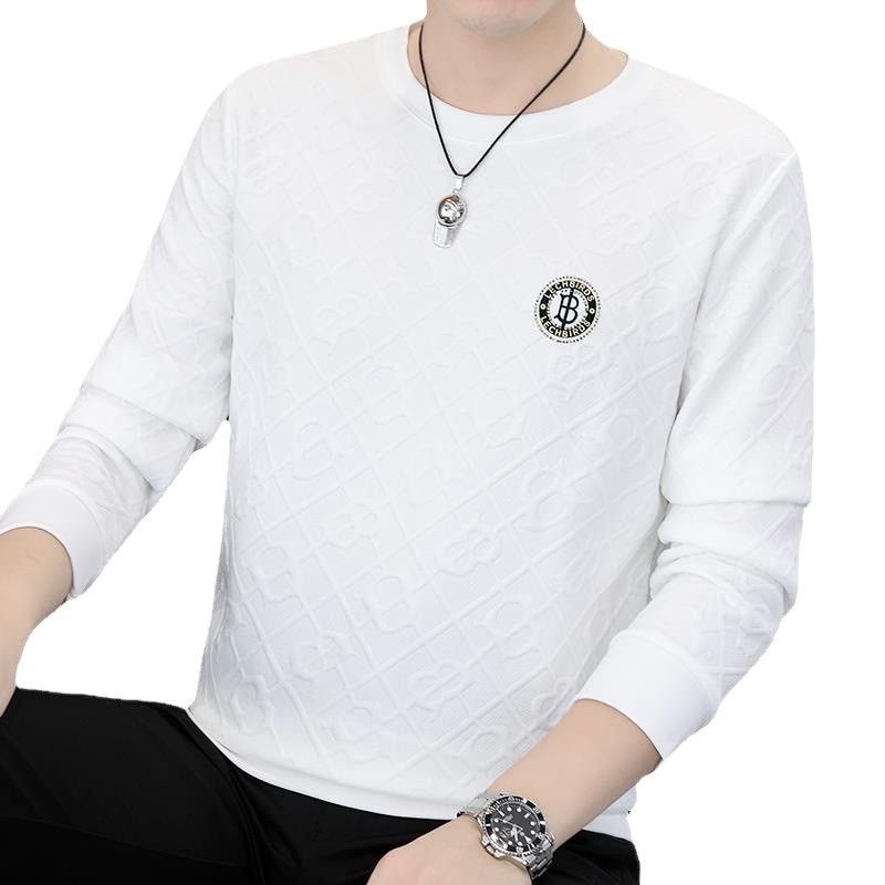 秋季上衣服跨境新款男士长袖t恤潮流薄款体恤打底衫个性时尚卫衣|undefined