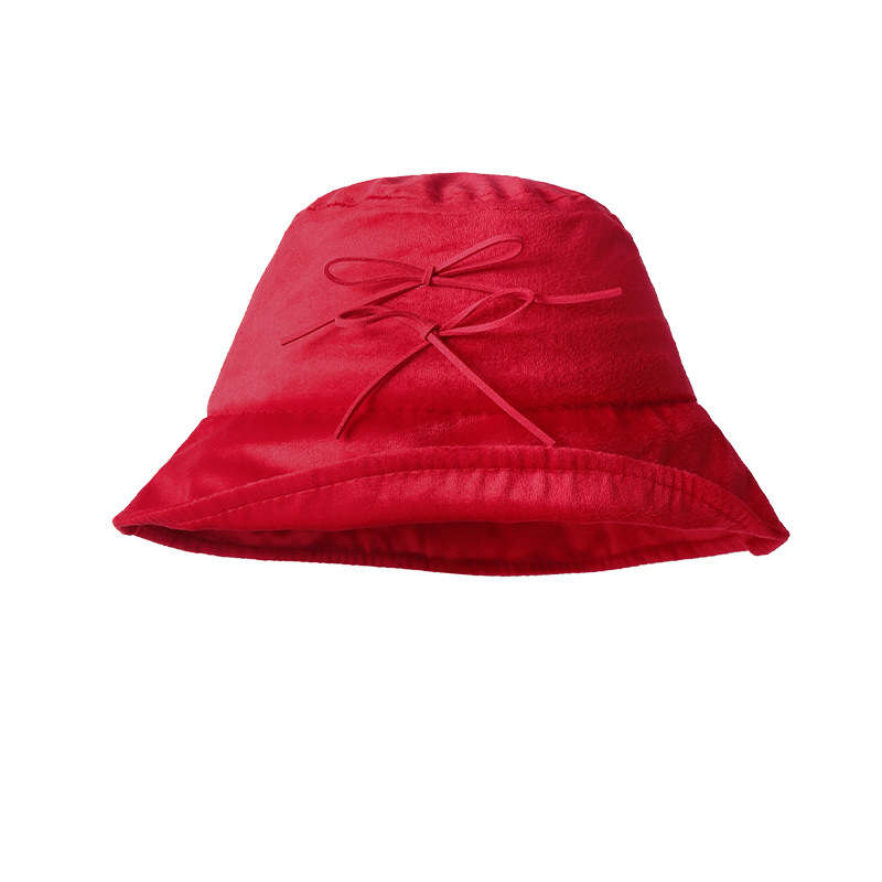 Corea del Sur retro botón rojo sombrero pescador mujer primavera y verano nicho de alta sensación de cara pequeña sombrero delgado sombrero de bañera