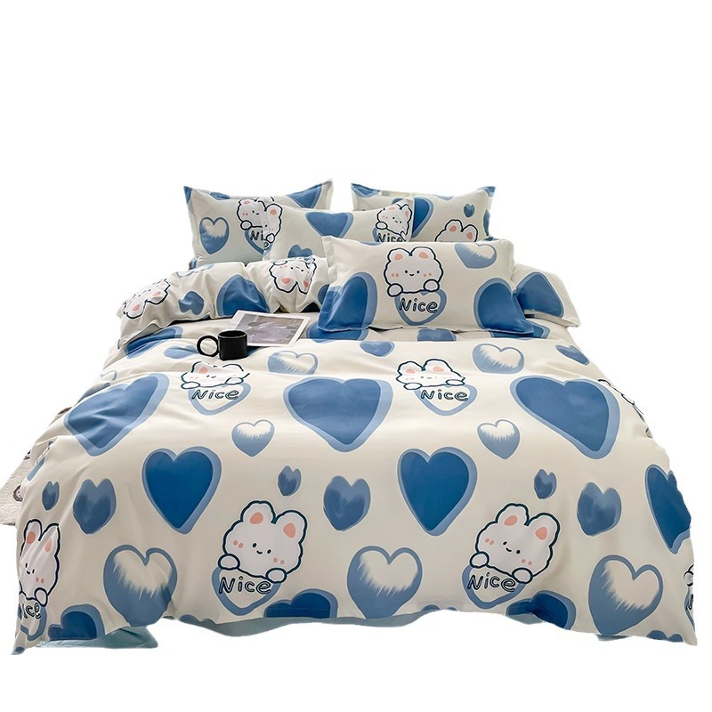 Nantong Textiles para el hogar Sábana impresa estilo ins Juego de cuatro piezas Artículos para el hogar Funda de edredón de aloe Juego de tres piezas para dormitorio de estudiantes