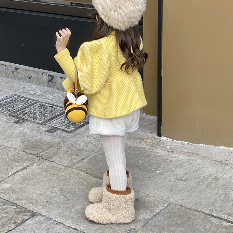 가을과 겨울 소녀 귀여운 봉제 흰 토끼 꼬리 반바지  새로운 세련된 유행 기모 올 매치 캐주얼 바지