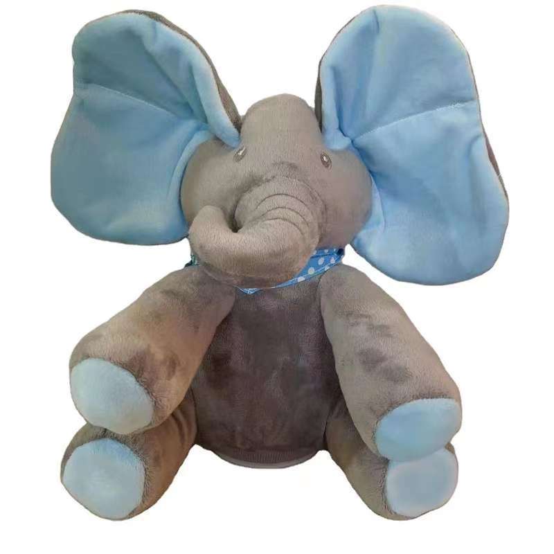 Cross-border in stock Electric Elephant peekaboo music cover eyes singing electric plush toy with certificate