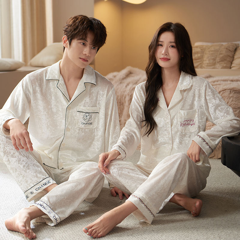 Velvet Couple Pajamas for Women, Autumn and Winter New Long-Sleeve Warm Set, Trendy High-End Luxury Loungewear for Men