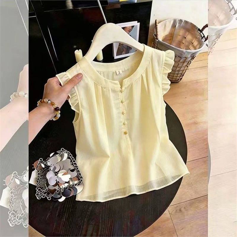 One-Piece Ruffled Sleeve Blouse for Women, 2026 Summer New Korean Style Sweet Versatile Top