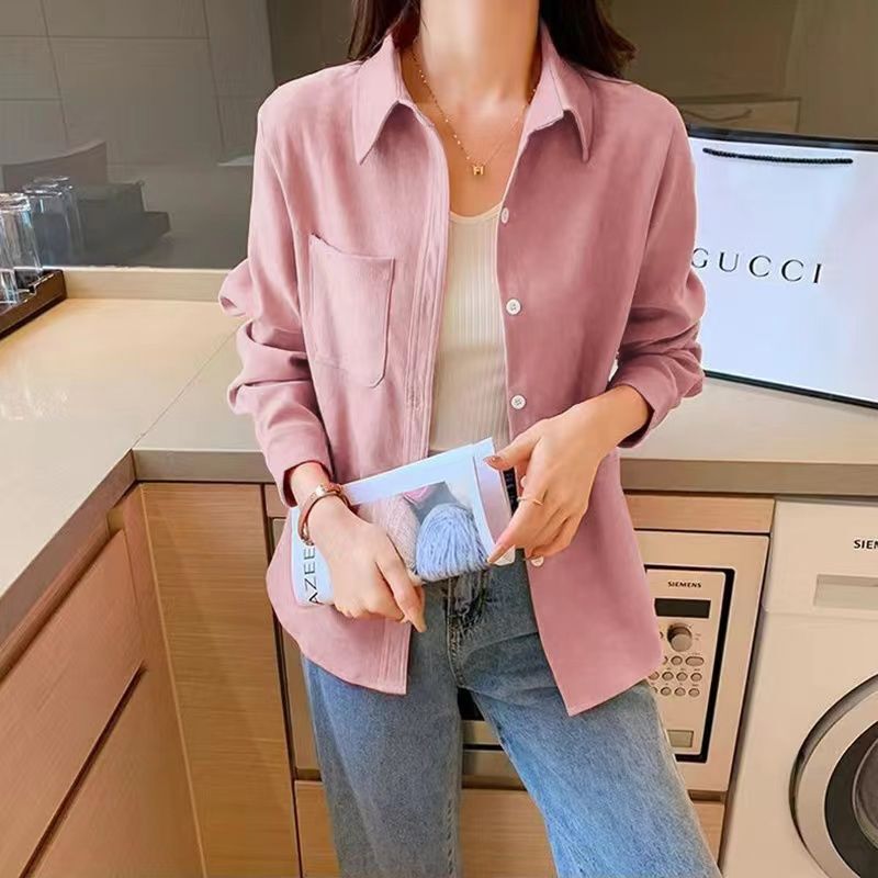 2024 Spring and Autumn Corduroy Shirt Women's Winter Loose Casual All-match Slimming Outer Wearing Long Sleeve Shirt Stacked Women