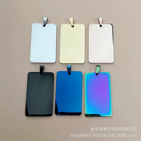 Factory direct supply stainless steel rectangular pendant necklace titanium steel DIY tag blank laser engraving metal material