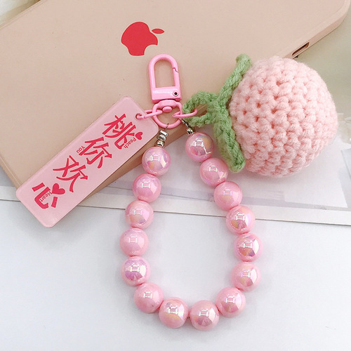 Hot selling hand knitted wool persimmon good persimmon peanut keychain plush crocheted peach you like pendant hanging chain for women