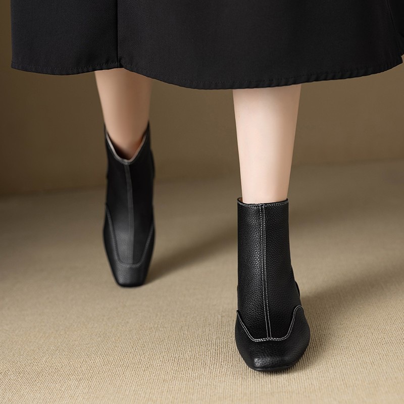 Otoño y invierno nuevas botas cuadradas de talón grueso temperamento de mujer Chelsea retro francesa botas de cuero suave estilo británico Martin image 5
