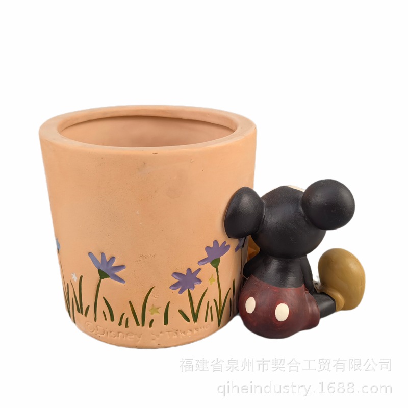 Exportación de comercio exterior Maceta de cerámica de arcilla roja Balcón de jardinería Maceta de cerámica gruesa que absorbe agua y transpirable, Maceta de dibujos animados de gran diámetro