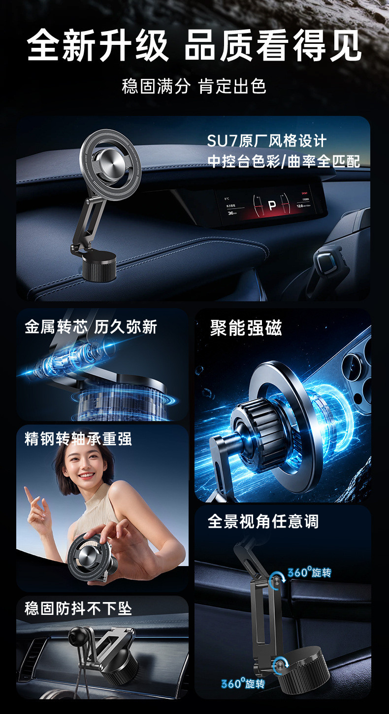 New magnetic car phone holder suitable for BYD new energy vehicles, quarter screw navigation support bracket