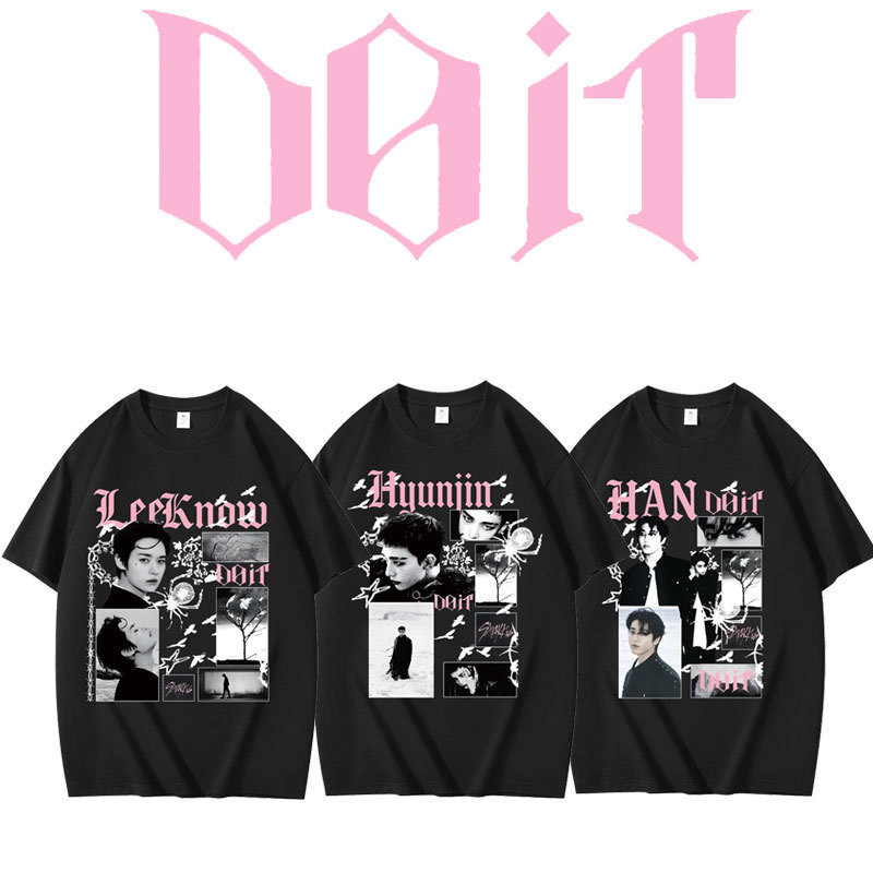 Independent Station Supports Stray Kids Do It Track Peripheral Combination Printed Autumn and Winter Short-Sleeved T-Shirt