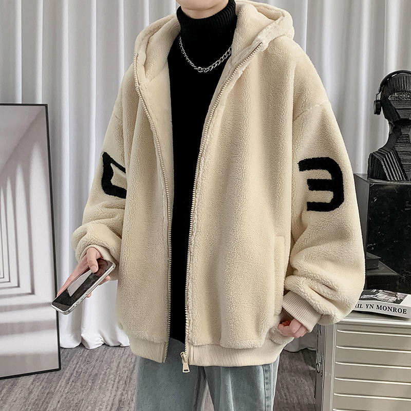 Ropa de invierno con forro polar engrosado abrigo de algodón acolchado para adolescentes cálido abrigo de lana de cordero para hombres