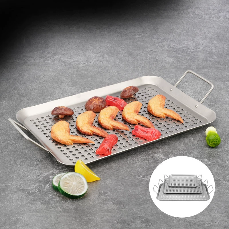 Source factory line handle, large medium, small, small -sized baking dish stainless steel rectangular punch baking pan barbecue barbecue meat plate BBQ
