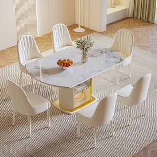 Cream Style Solid Wood Rock Board Dining Table White Retractable Dual-purpose Storage Table and Chair Modern Simple Multi-function Table