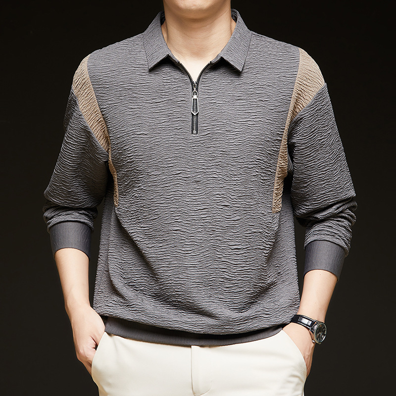 Men's Half Zipper Long-sleeved Polo Shirt Spring and Autumn New Arrival Young and Middle-aged Fashionable All-match Loose Contrast Lapel T-shirt Men's Half Zipper Long-sleeved Polo Shirt Spring and Autumn New Arrival Young and Middle-aged Fashionable All-match Loose Contrast Lapel T-shirt