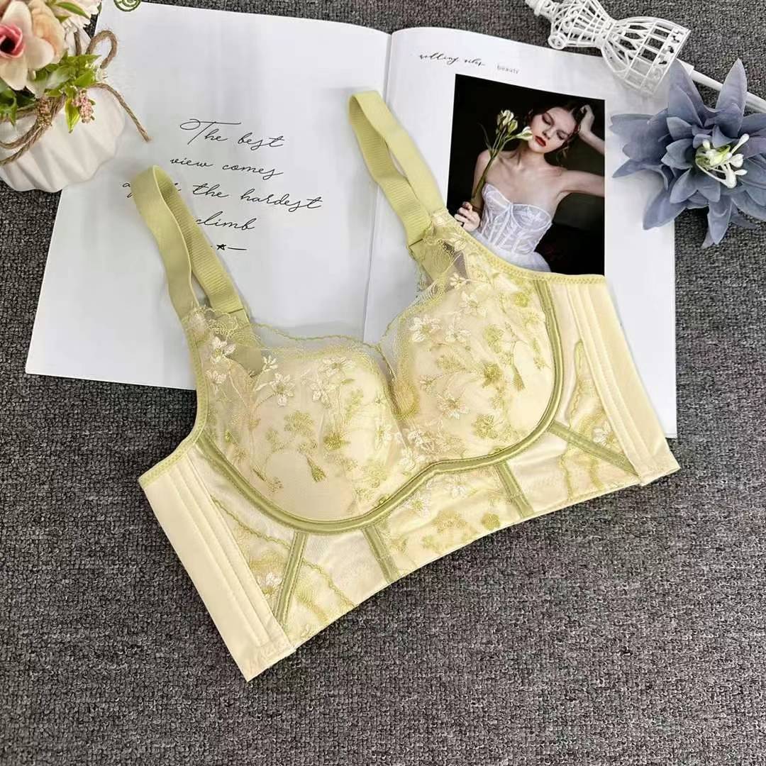 Nuevo sujetador de alta calidad de moda de encaje jacquard transpirable y cómodo ajustable anti-caída reúnen ropa interior de botón múltiple image 4