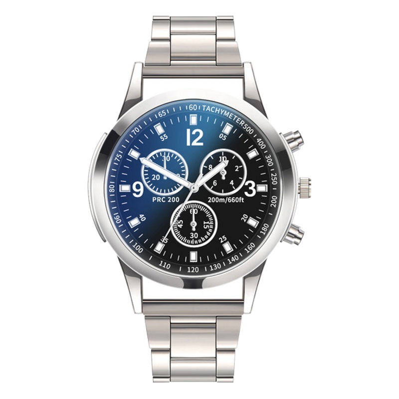 Venta directa de fábrica colorido azul claro vidrio de tres ojos correa de acero reloj hombres reloj de cuarzo regalo reloj de los hombres al por mayor