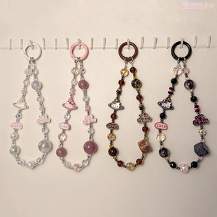 Cartoon alloy princess please make a fortune mobile phone chain crystal black pink sweet cool color KT bag pendant key chain pendant