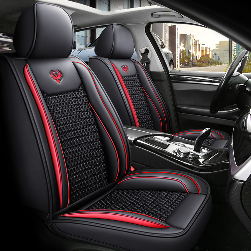 Cushion Full Surround – Universal Seat cushion, seat cover - black-red-standard-leather-with-ice-silk
