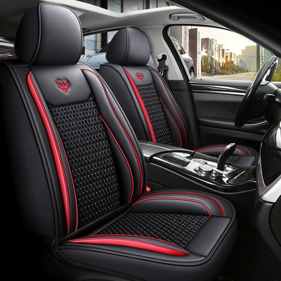 seat cover four seasons universal linen Seat cushion, seat cover - black-and-red-standard-edition-leather-and-ice-silk