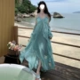 旅游露肩拍照不规则连衣裙